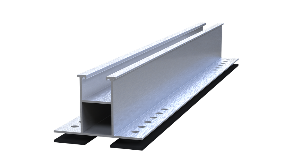 Mini Rail TTV – Soporte Panel Vertical Trapezoidal con 4 Pijas hexagonal inox. 1/4 x 2" / lamina con rondana y neopreno- UL2703 AlumiOne