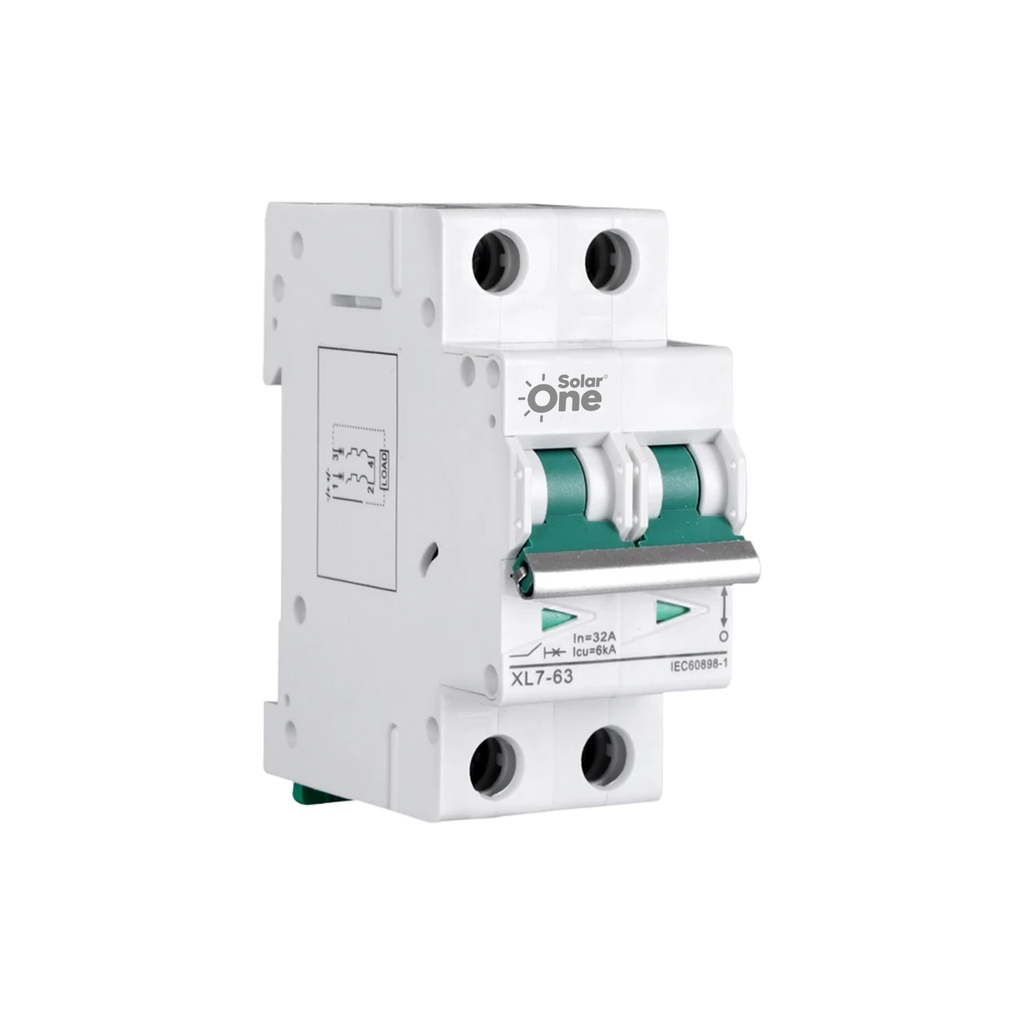 Interruptor Termomagnetico 800VCD 2x20A Solar Fotovoltaico Riel Din, IEC60947-2 SolarOne