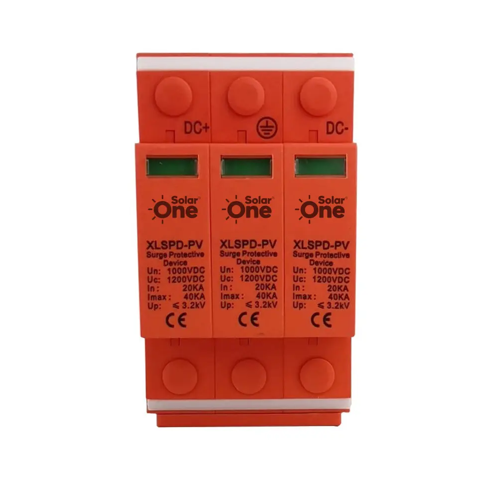 [143P] Supresor de Picos SolarOne 1200vdc 3 Polos para Riel Din protege equipos para sistema Solar Fotovoltaico SPD, norma  EN 61643-31