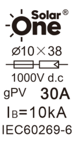 Fusible Solar 1000VDC, 15A, 20A, 24A y 30A, 10x38mm, 10-50KA, IEC60269.1, IEC60269.6, SolarOne - Image 7